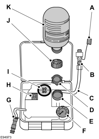 A Tapón de protección B Válvula de seguridad C Tubo flexible D Tapón naranja